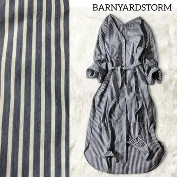 밴야드 스톰 셔츠 원피스 롱 스트라이프 네이비 벨트 긴팔