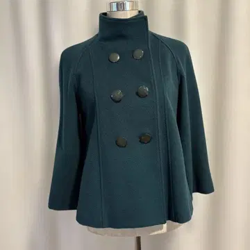 다크 그린 울 혼방 더블 버튼 자켓