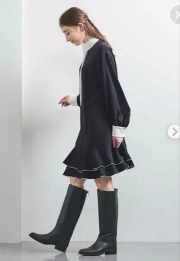 유나이티드 애로우즈 네이비 프릴 긴팔 원피스