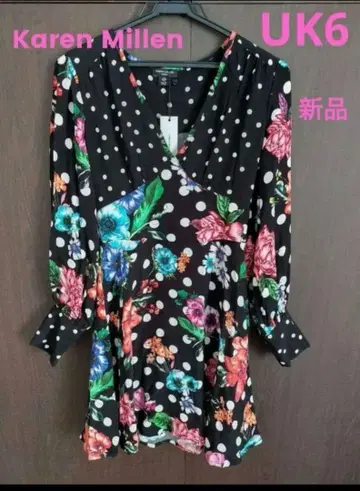 [새상품] Karen Millen 꽃무늬 도트 상의 UK6