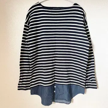 허니서클 로즈 상의 티셔츠 데님 보더 긴팔 레이어드 스타일 L