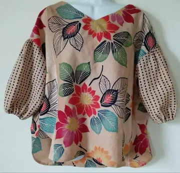 감물 염색 유카타 리메이크 상의 티셔츠 레어