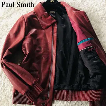 레어 새상품급 폴스미스 양가죽 가죽 자켓 광택감 와인 레드 M