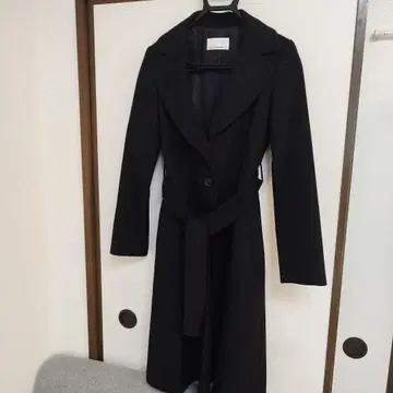엠프리미어 캐시미어 100% 롱 코트 블랙 끈 38