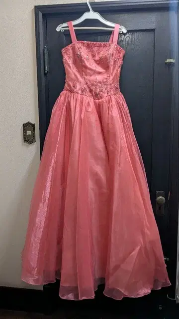 비즈 자수 살몬 핑크 롱 드레스 9호~11호