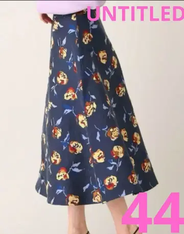 UNTITLED 44 네이비 꽃무늬 플레어 스커트 L
