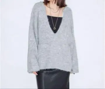 leimn 울 혼방 기모 V넥 니트