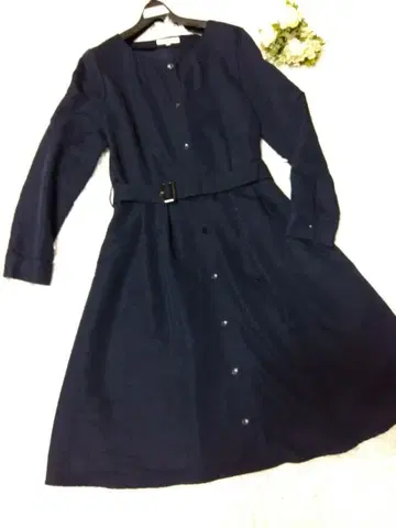 내추럴 뷰티 베이직 버클 벨트 플레어 원피스 네이비 L