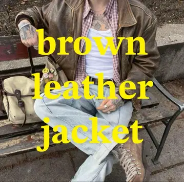 매우 멋진 빈티지 가죽 자켓 브라운 안감 체크 짧은 기장 박스 천연 가죽