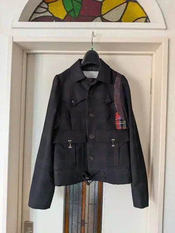 sunaokuwahara 블랙 체크 패치워크 자켓