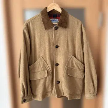 US 구제 의류 베이지 울 혼방 자켓 코듀로이 카라 부착