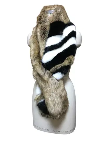 ZARA 인조 모피 스톨 브라운 블랙 화이트 스트라이프