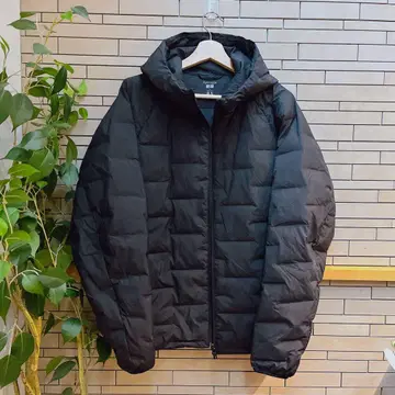 하자품 유니클로 퍼프 테크 후드티 다운 코트 블랙 L