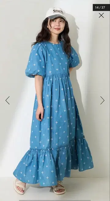 인도 미니 꽃무늬 자수 퍼프 원피스/백 오픈 원피스