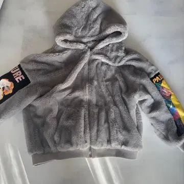 그레이 플리스 퍼 자켓 후드 부착 M 사이즈