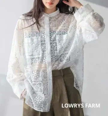 LOWRYS FARM 밴드 카라 레이스 셔츠 프리 사이즈