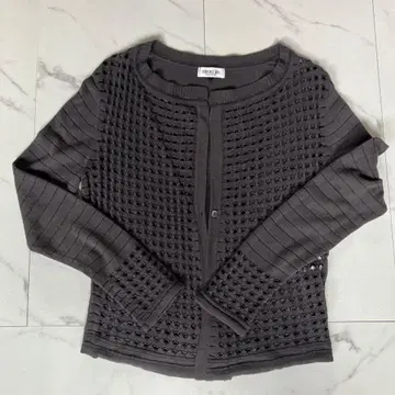 HIROKO BIS 시스루 니트 가디건 긴팔 다크 그레이