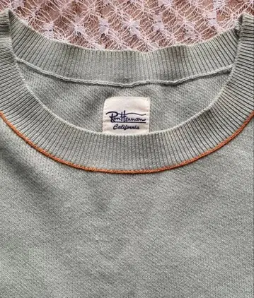 Rothman 민트 그린 오렌지 스티치 얇은 소재 긴팔 니트