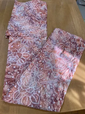 아리마츠 시보리 유카타 오렌지 퍼플 마블 컬러 꽃무늬