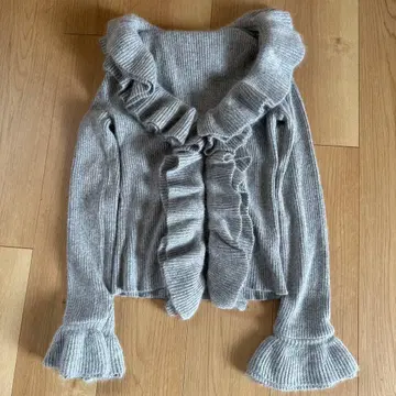 프릴 달린 그레이 긴팔 가디건