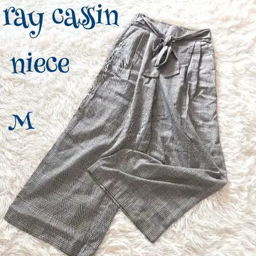 레이 카즌 글렌체크 허리 리본 밴딩 와이드 팬츠 M 하이웨스트