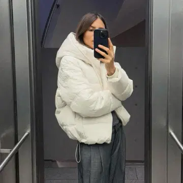 ZARA 워터 윈드 프로텍션 숏 퍼프 아노락 다운 XS