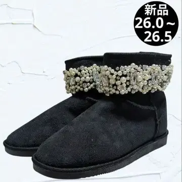 새상품 펄 비쥬 무스탕 숏부츠 블랙 빅 사이즈 26cm~26.5cm