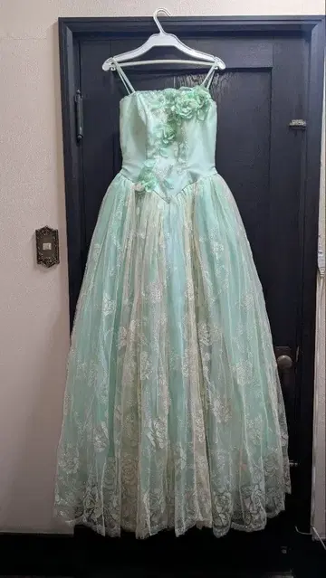 민트 그린 플라워 장식 롱 드레스 9호