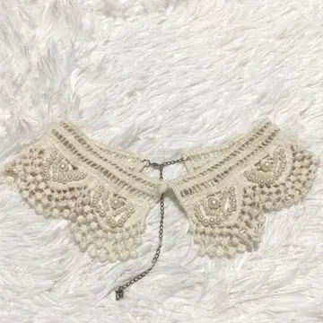 앤티크풍 레이스 펄 탈부착 카라 크로셰 뜨개질