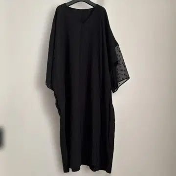 블랙 비침 소매 롱 원피스 오버 사이즈