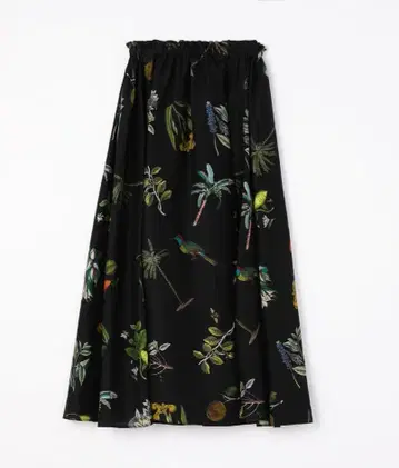 새상품급 CABaN 실크 보타니컬 프린트 미디 개더 스커트 꽃무늬