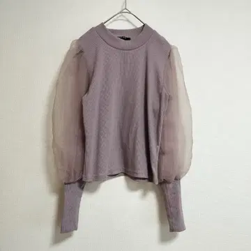 원 웨이 튤 슬리브 리브 상의 M 모브 핑크 페미닌