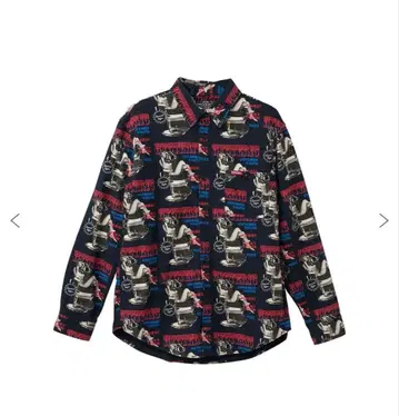 레트로 프린트 캐주얼 셔츠 네이비