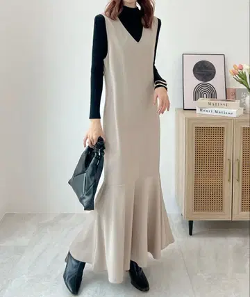 여성용 원피스 오버롤 스커트 머메이드 롱 가을 겨울 베이지