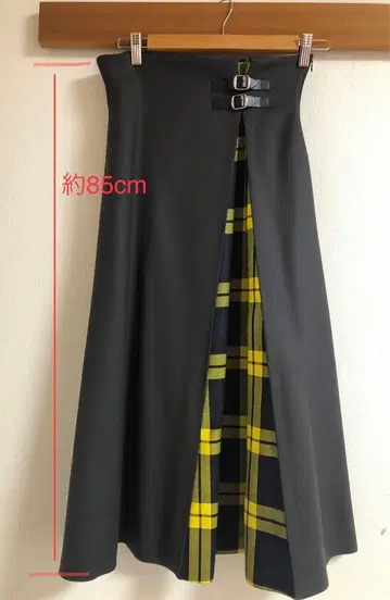 블랙 롱 스커트 약 85cm 체크 안감