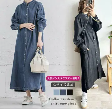 라지엠 데님 원피스 셔츠 원피스 스티치 디자인 사이즈 C
