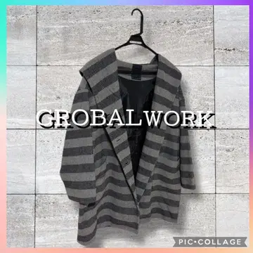 가격 인하 GROBALWORK 스트라이프 후드 부착 루즈핏 코트