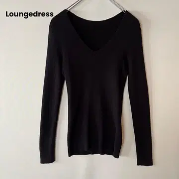 Loungedress V넥 긴팔 리브 티셔츠 무지 블랙