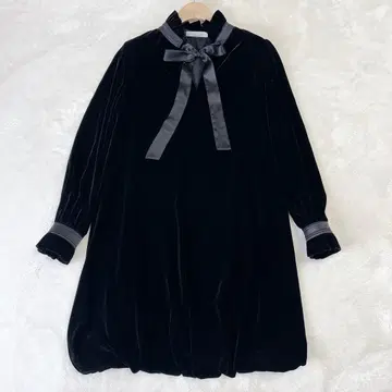 [ 컨디션 최상 ] 다마 컬렉션 원피스 긴팔 벨로아 실크 블랙 9호 M