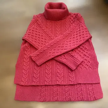 투모로우랜드 맥피 케이블 짜임 터틀넥 니트 핑크 S