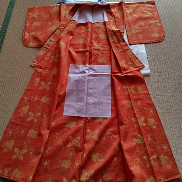 오렌지 꽃무늬 울 기모노 단의