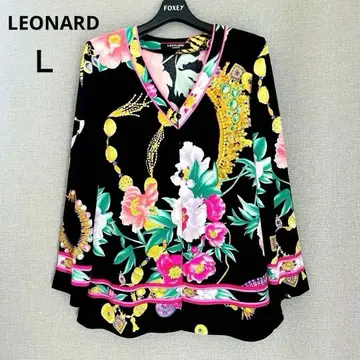 레리카 LEONARD 대형 꽃 보석 패턴 롱 가디건 트림 칸칸 블랙 L