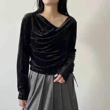 크러쉬 벨로아 드레이프 오프숄더 풀오버 / 3color