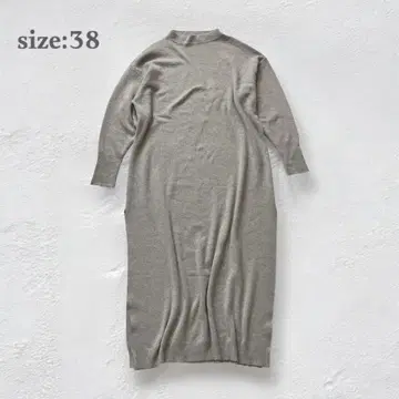 니트 원피스 롱 원피스 긴팔 그레이 모크넥 슬릿 가을/겨울