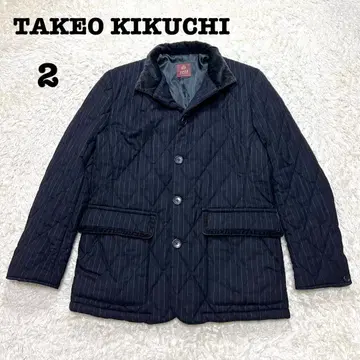 다케오 키쿠치 남성용 스트라이프 퀼팅 자켓 아우터 울 M