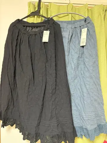 밑단 스캘럽 레이스 개더 스커트 2벌 세트