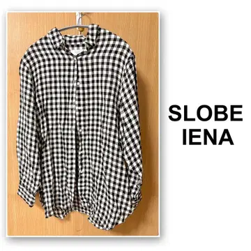 여성용 셔츠 상의 깅엄 체크 긴팔 이에나