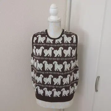 피그 런던 강아지 패턴 브라운 니트 베스트