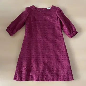 와인 레드 A라인 7부 소매 원피스