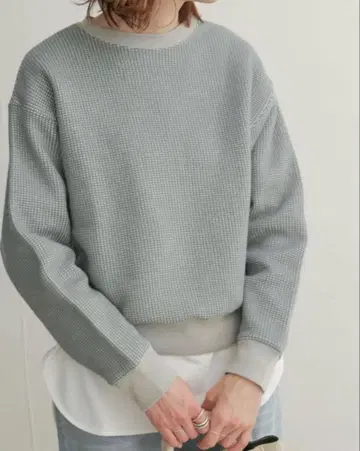 URBAN RESEARCH DOORS 배색 와플 풀오버 블루